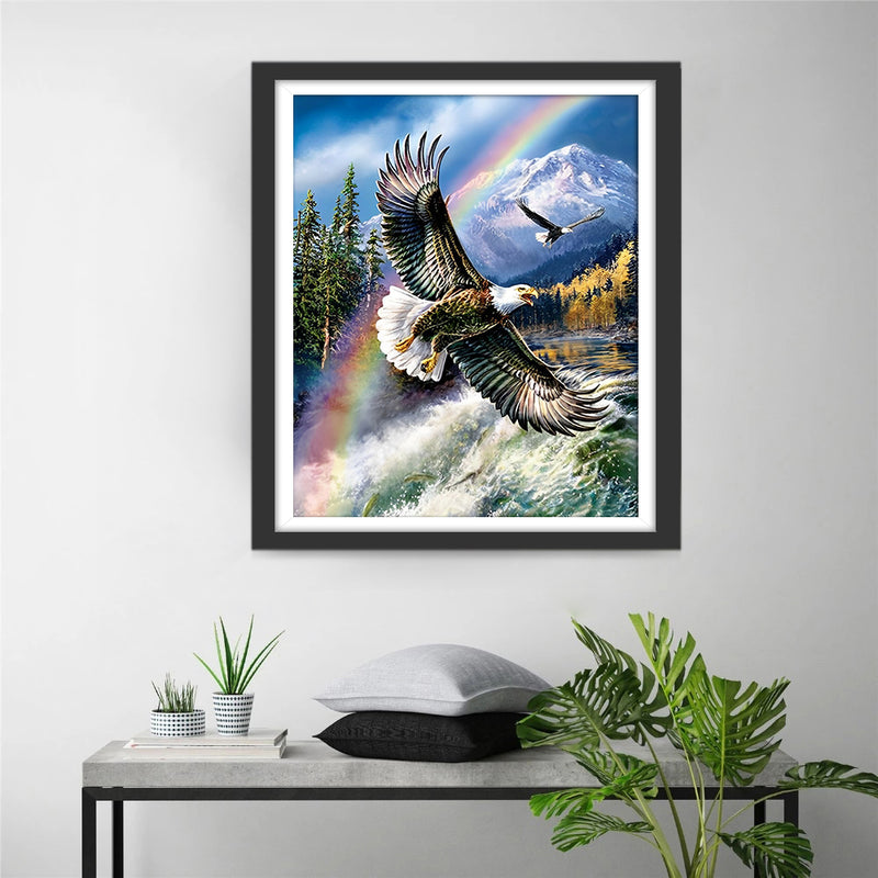 Wasserfall, Regenbogen und Adler Diamond Painting