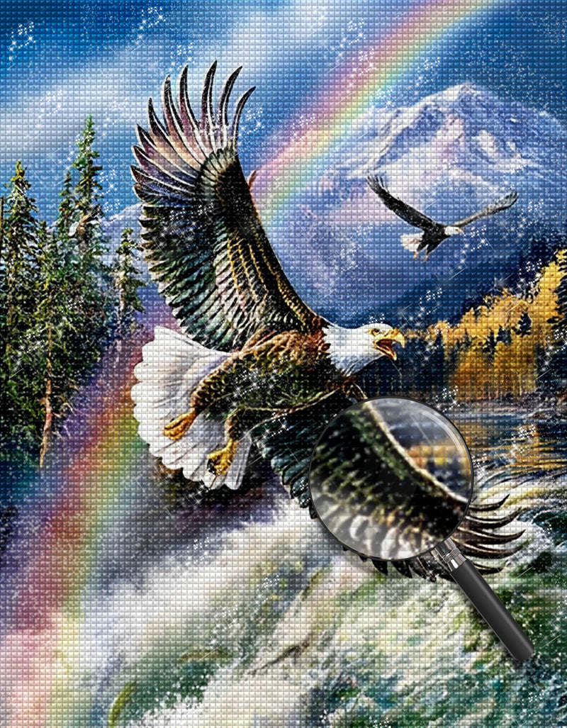 Wasserfall, Regenbogen und Adler Diamond Painting