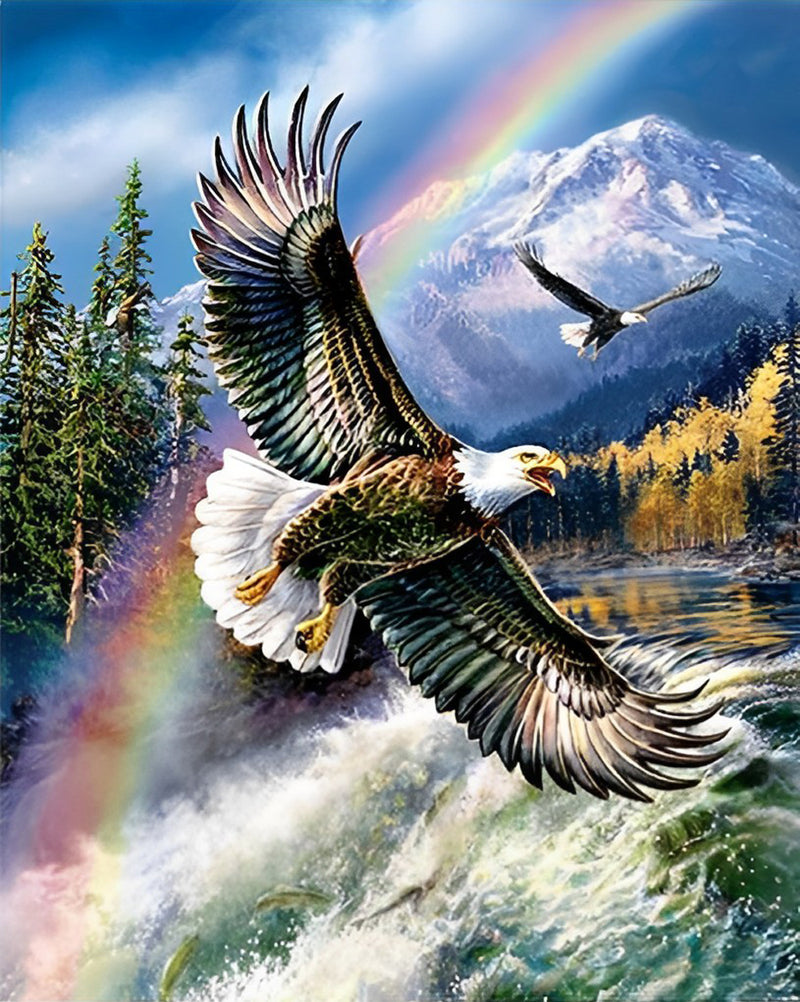 Wasserfall, Regenbogen und Adler Diamond Painting