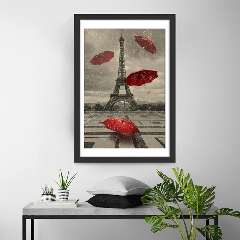 Eiffelturm und rote Regenschirme Diamond Painting