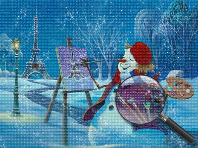 Schneemann Eiffelturm Nacht Diamond Painting