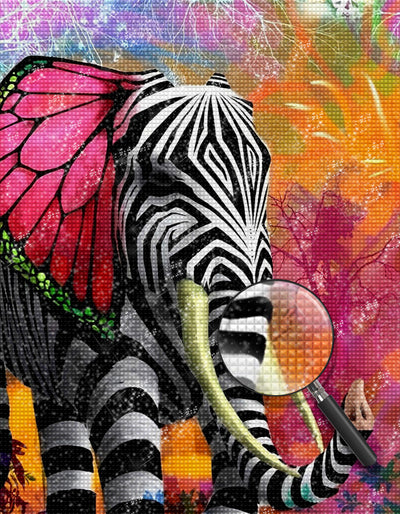 Elefant mit Zebrastreifen Diamond Painting