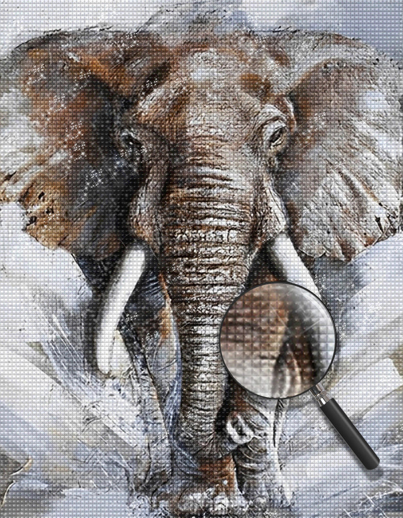 Elefant mit langen Stoßzähnen Diamond Painting