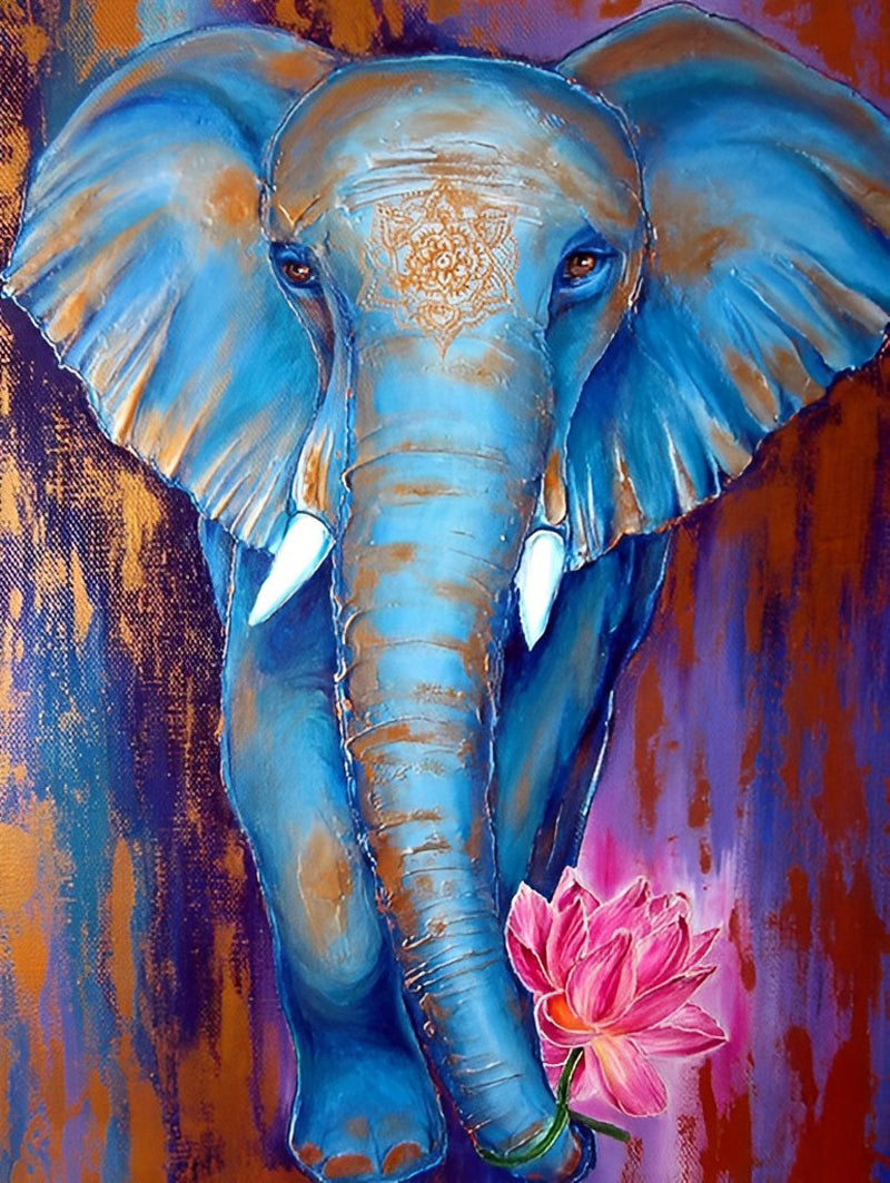 Lotus auf der Nase eines blauen Elefanten Diamond Painting