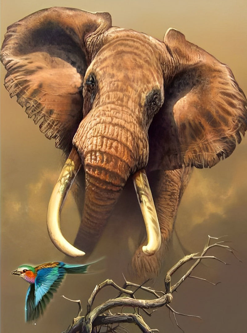 Elefant und Vogel Diamond Painting