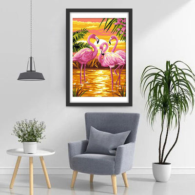 Rosa Flamingos und goldener See Diamond Painting