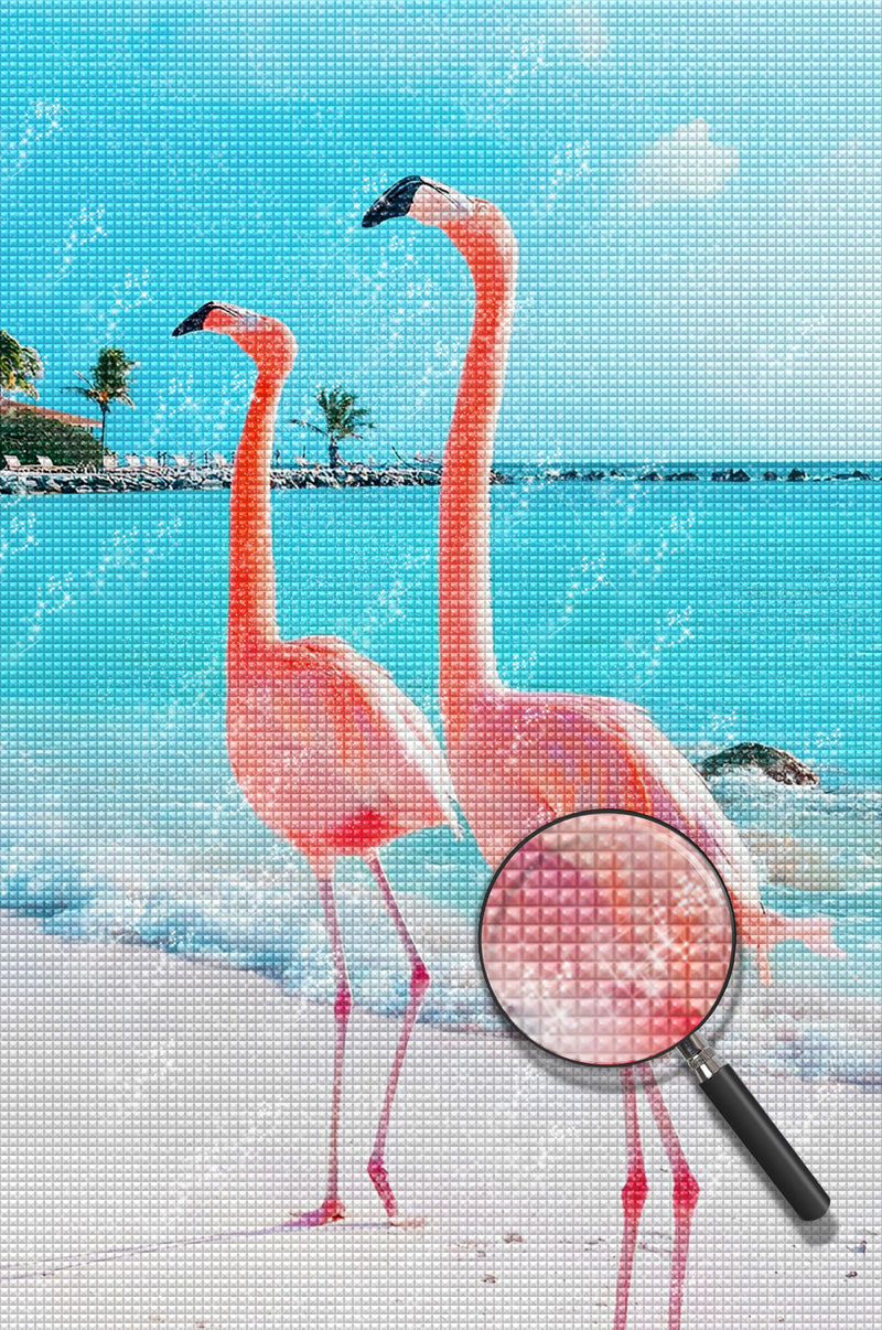 Zwei rosa Flamingos am Meer Diamond Painting