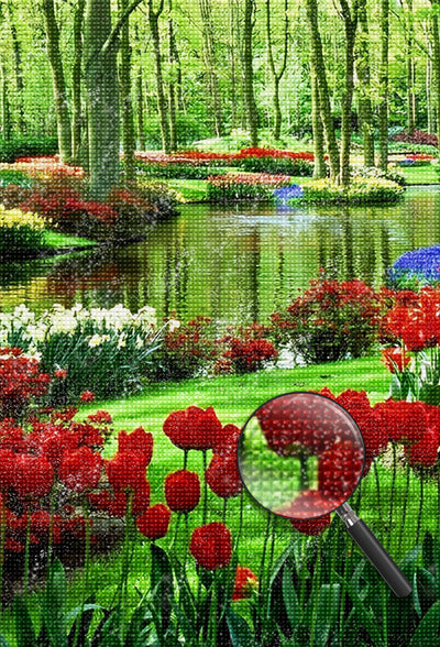 Rote Tulpen im Wald Diamond Painting