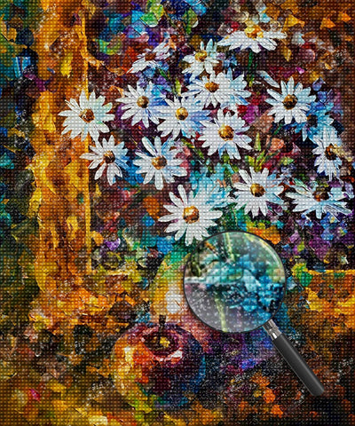 Weiße Gänseblumen und Apfel Diamond Painting