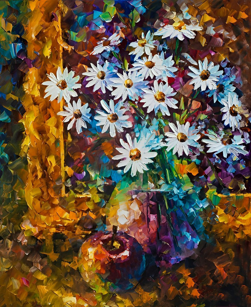 Weiße Gänseblumen und Apfel Diamond Painting