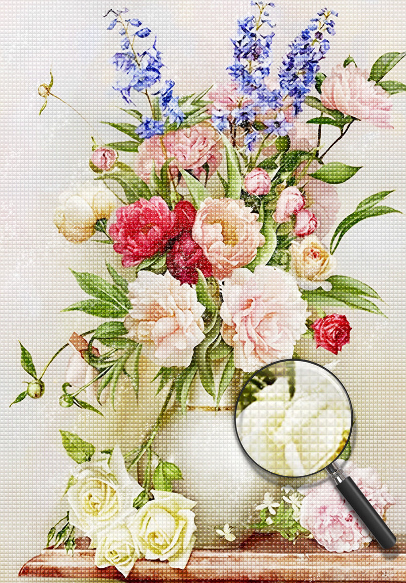 Pfingstrosen, Rosen und Lavendel Diamond Painting