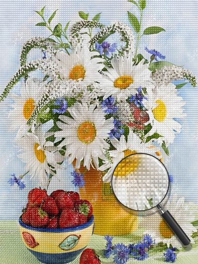 Gänseblümchen und Erdbeeren Diamond Painting