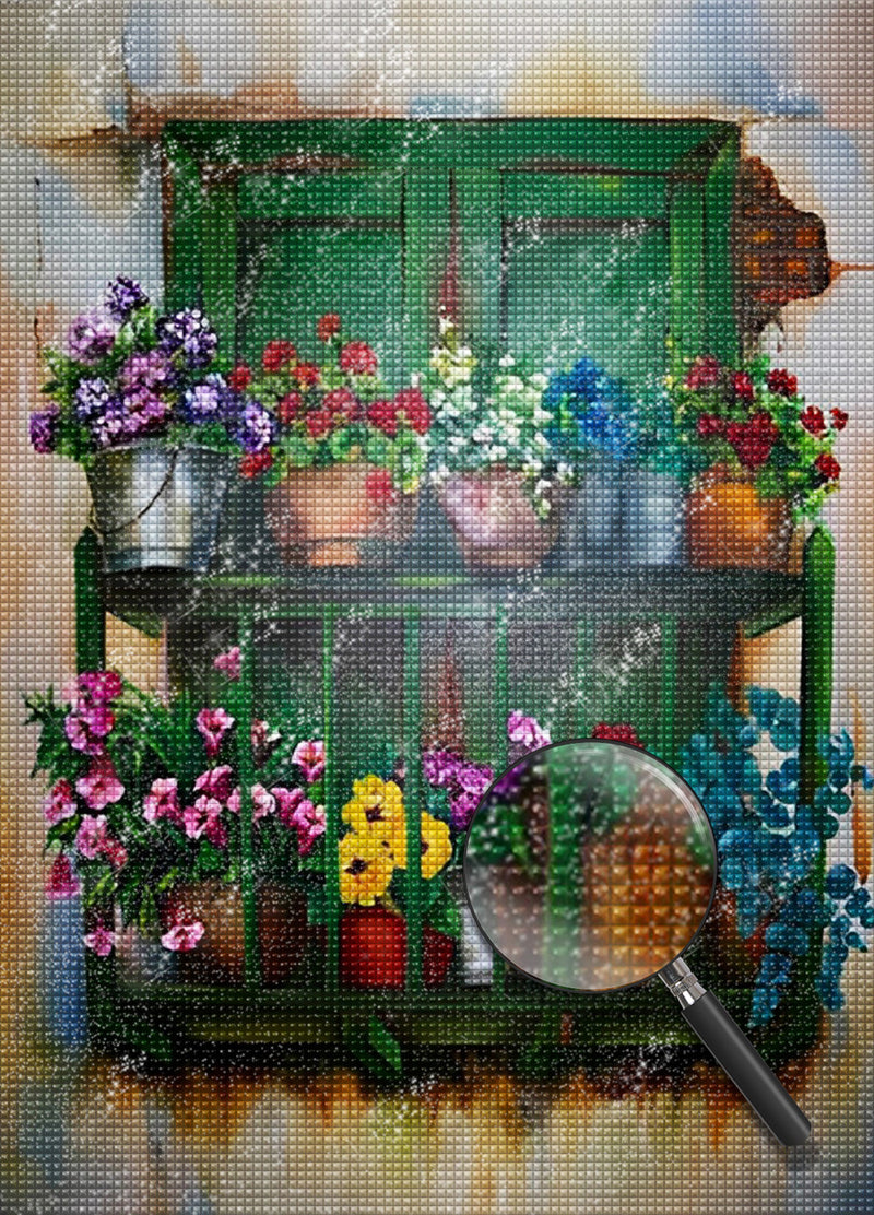 Blumen auf der Fensterbank Diamond Painting