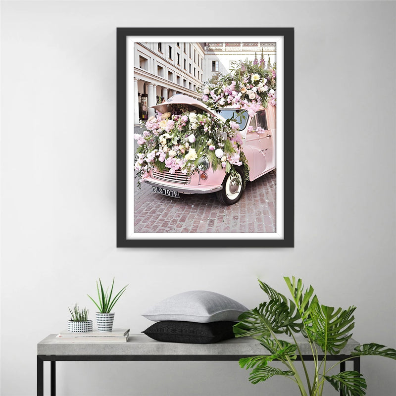 Rosa Auto voller Blumen Diamond Painting