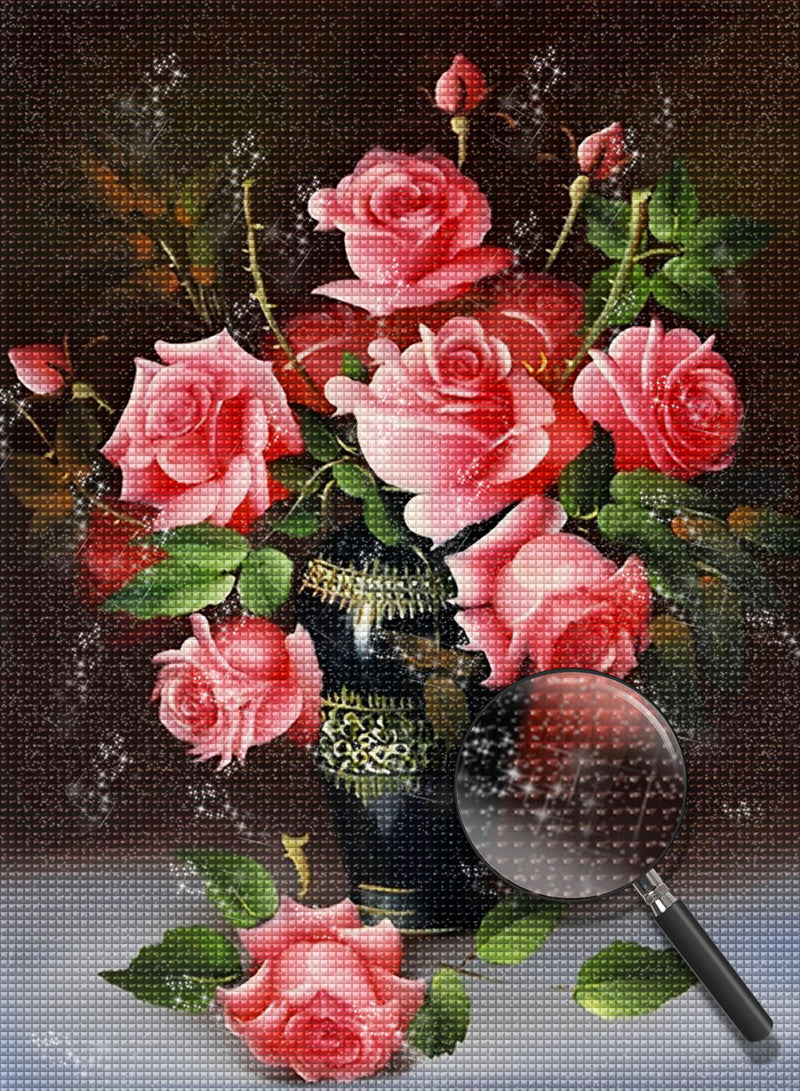 Rosa Rosen im Dunkeln Diamond Painting