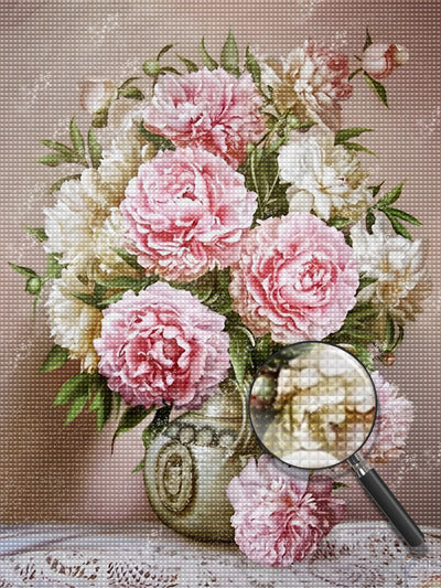 Rosa und weiße Pfingstrosen Diamond Painting