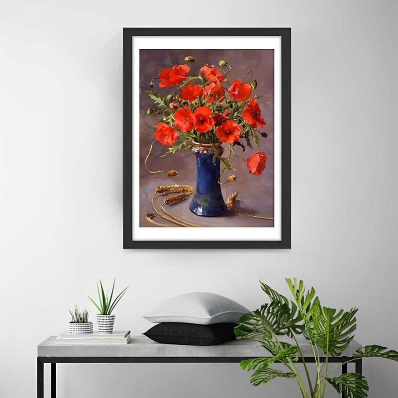 Mohnblumen in der blauen Vase Diamond Painting