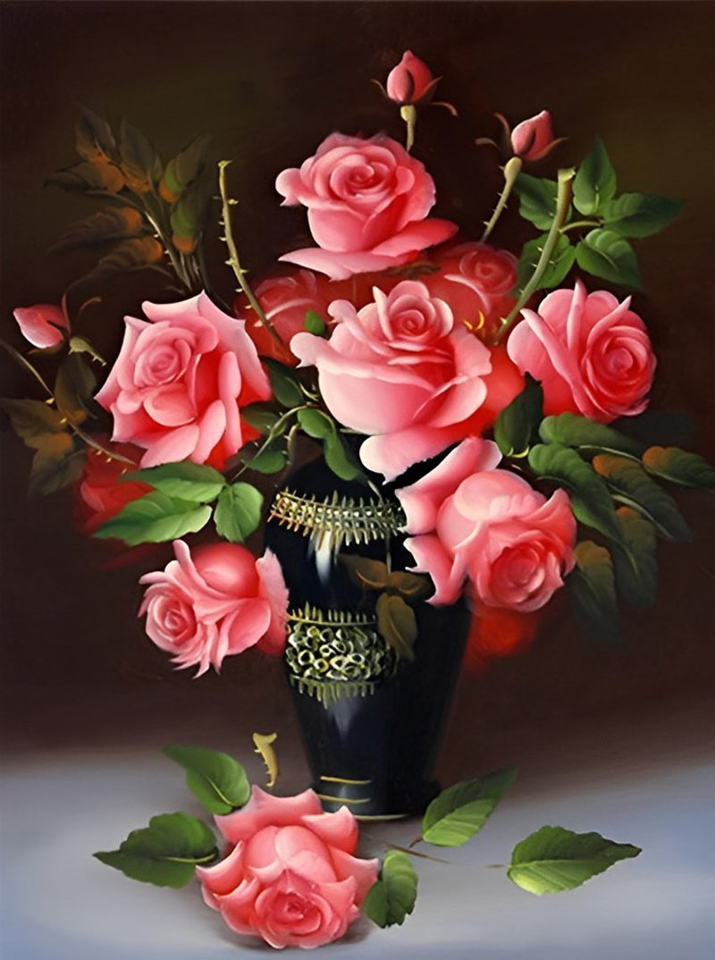 Rote Rosen in der schwarzen Vase Diamond Painting