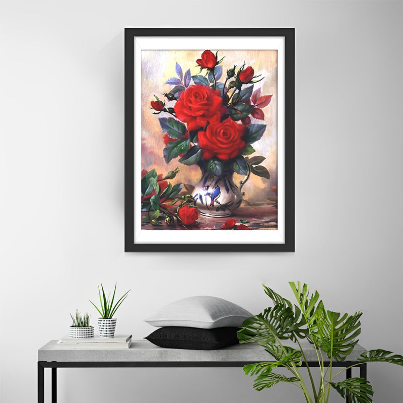 Rote Rosen und Knospen mit Dornen Diamond Painting