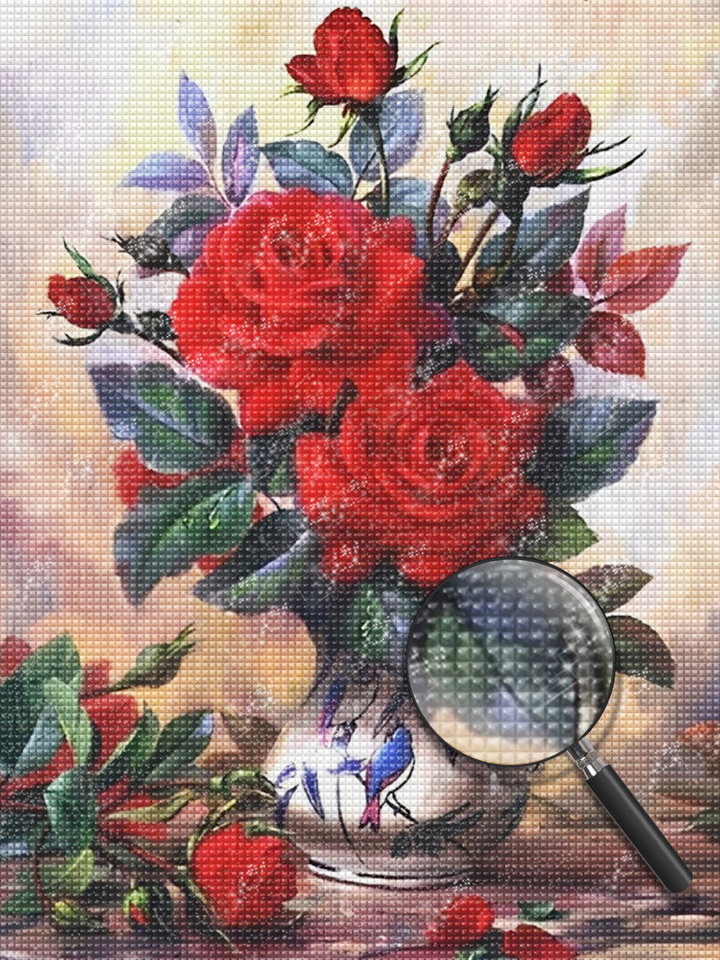 Rote Rosen und Knospen mit Dornen Diamond Painting