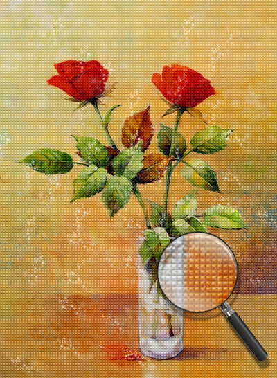 Rote Rosen im Glas Diamond Painting