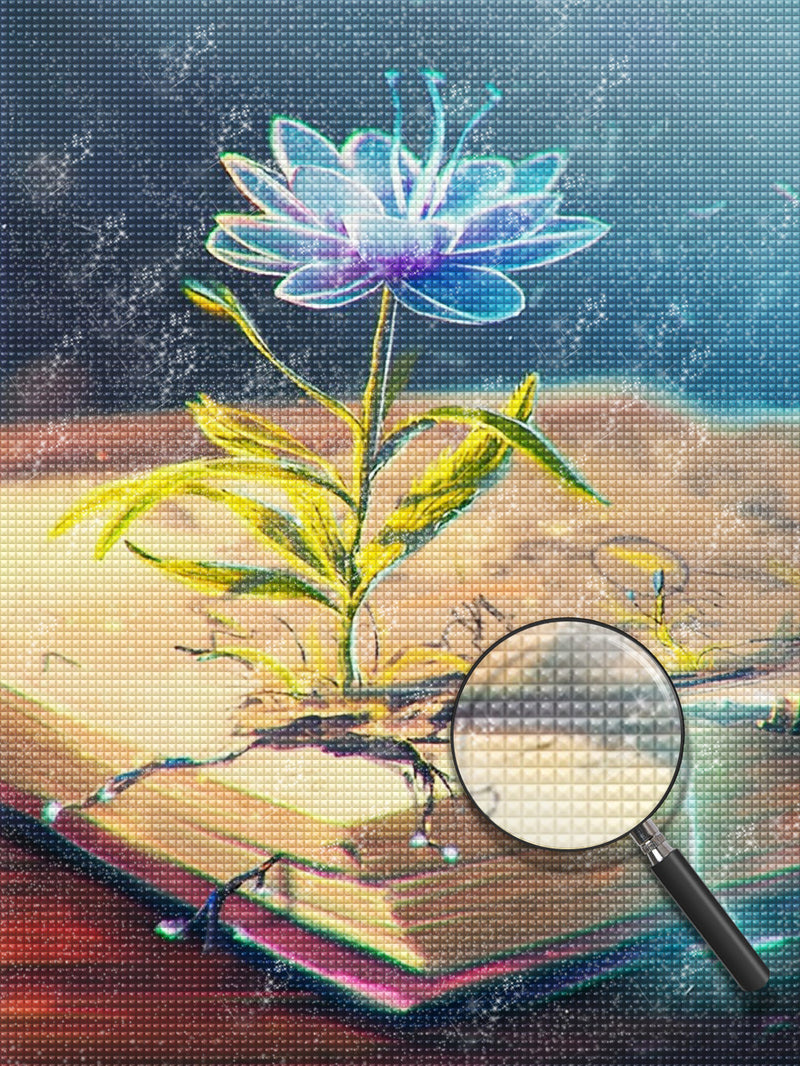 Blaue Lotusblume auf dem Buch Diamond Painting