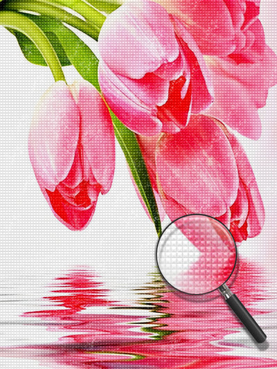 Rosa Tulpen und Spiegelbild Diamond Painting