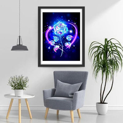 Leuchtende blaue Rose mit lila Fasern Diamond Painting