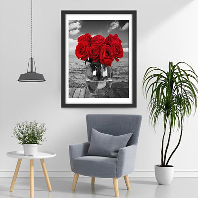 Rote Rosen am Meer Diamond Painting