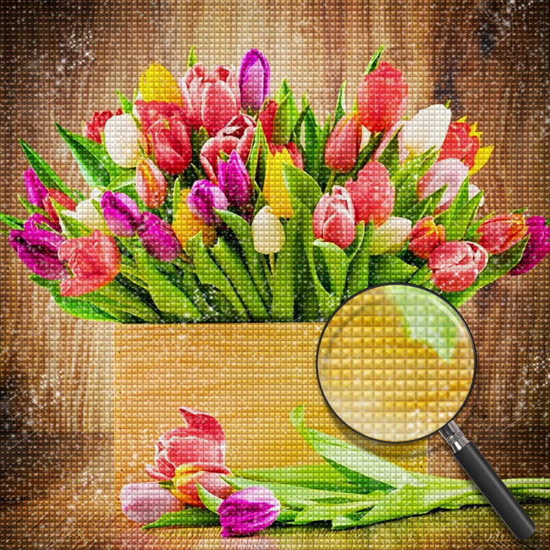 Tulpen in der Holzkiste Diamond Painting