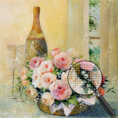 Rosa Blumen und Wein Diamond Painting