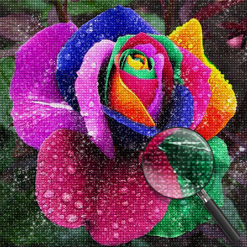 Regenbogen-Rose Diamond Painting