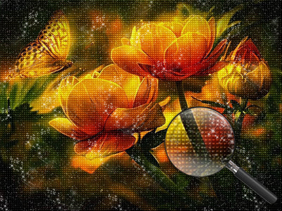 Goldene Blumen und Schmetterling Diamond Painting