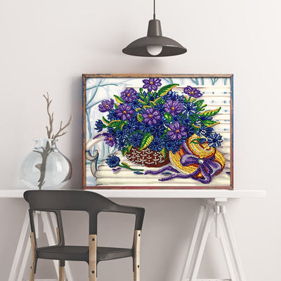 Blaue und lila Blumen, Speziell geformte Diamanten Diamond Painting