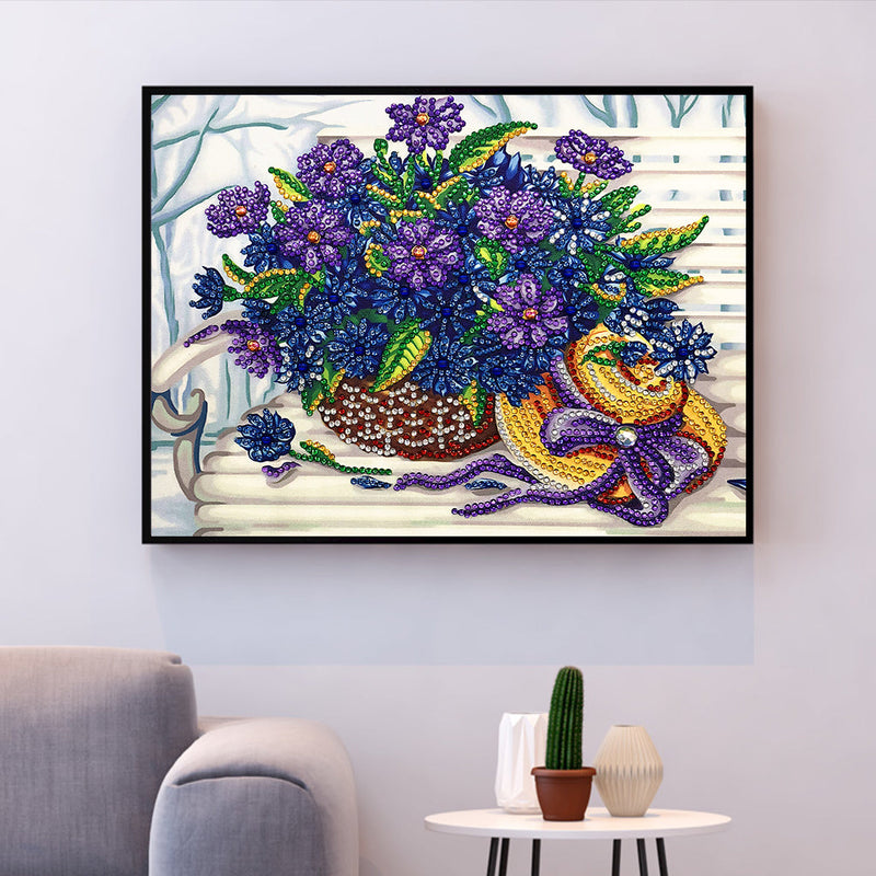 Blaue und lila Blumen, Speziell geformte Diamanten Diamond Painting