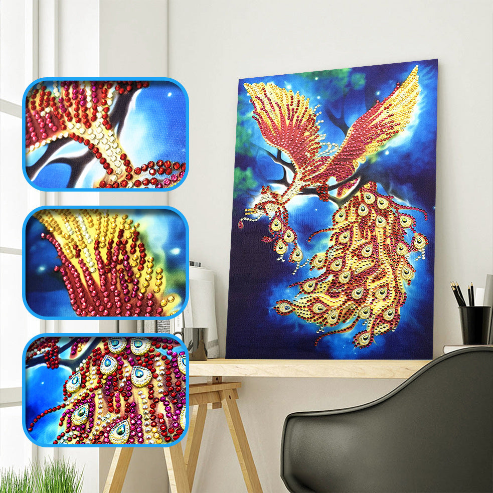 DIY 5D-Diamant-Kunst Hängeset „Pfau“ – Doppelseitig, Mit Speziellen Strasssteinen, Für Fenster, Wand Oder Garten