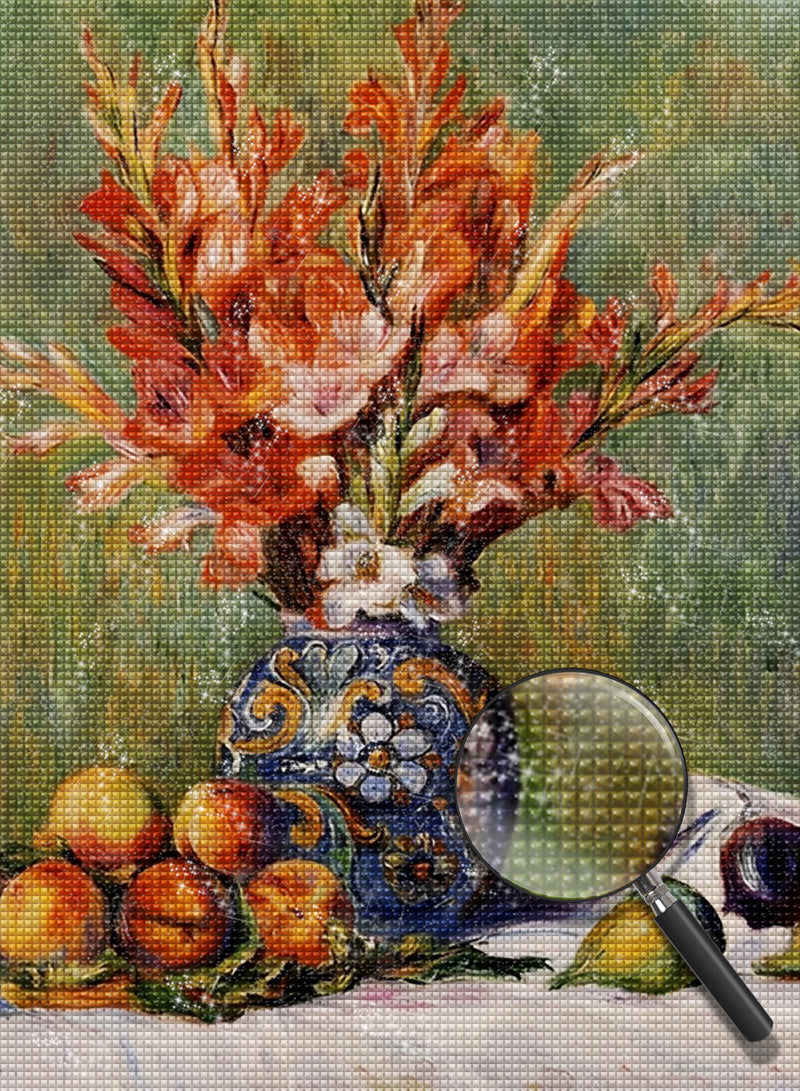 Pfirsiche und Blumenvase Diamond Painting