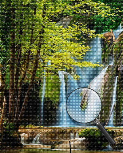 Hochgebirge und Wasserfall im Wald Diamond Painting