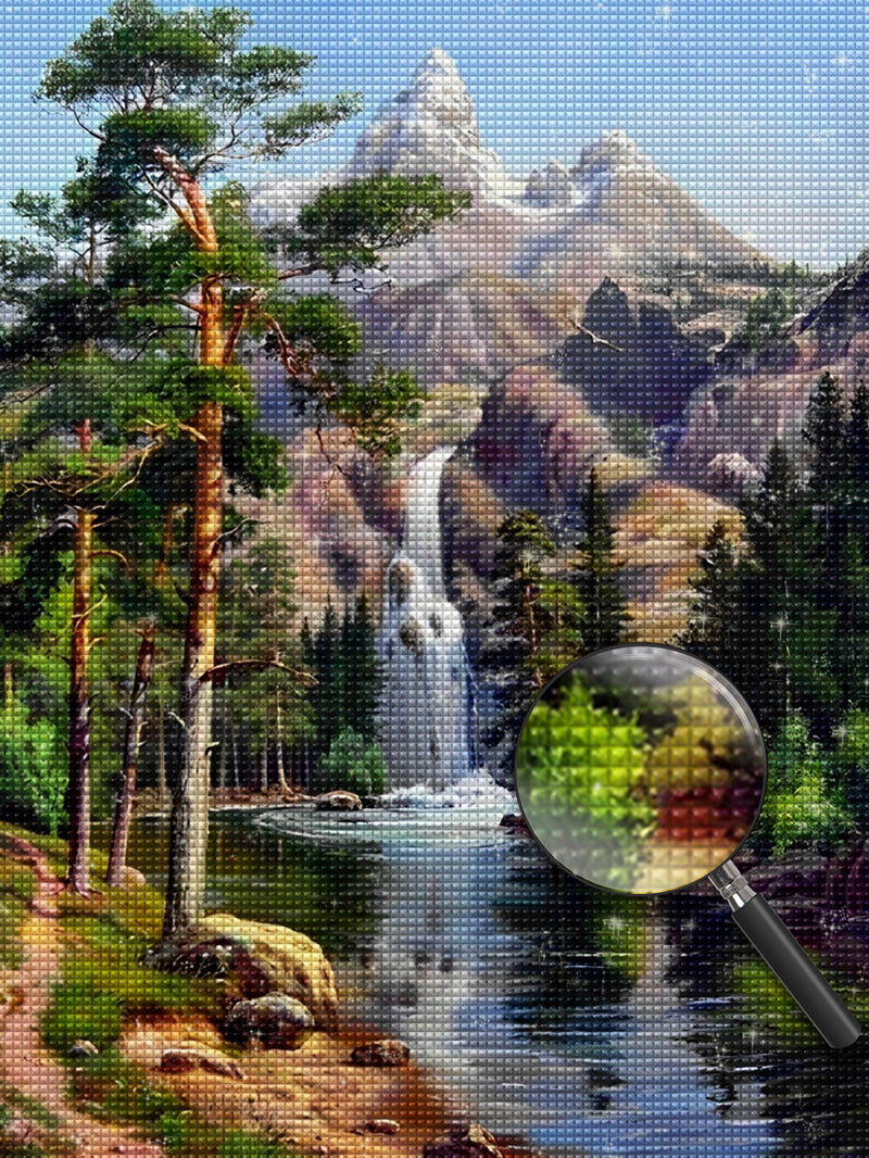 Hochgebirge und Katarakt im Frühling Diamond Painting