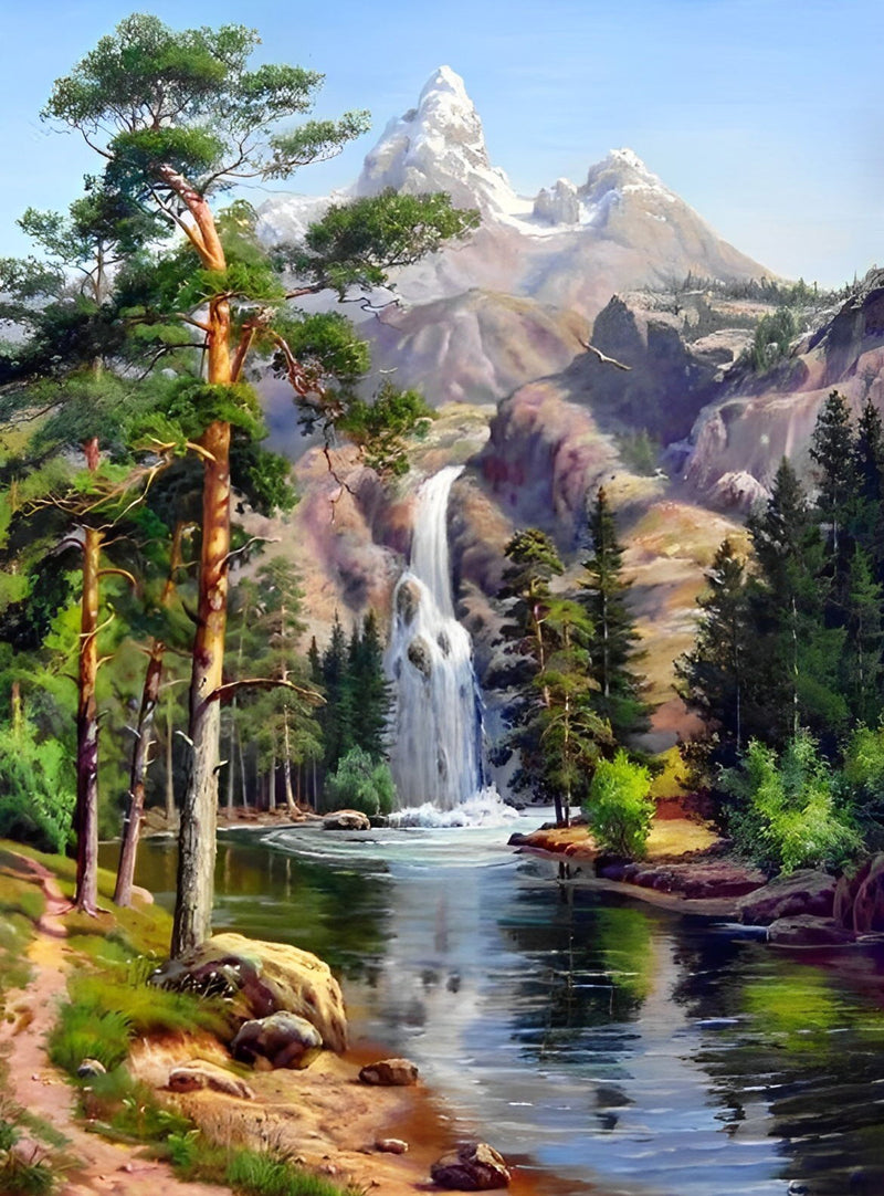 Hochgebirge und Katarakt im Frühling Diamond Painting