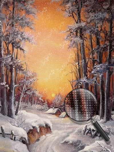 Schneewald bei Sonnenuntergang Diamond Painting