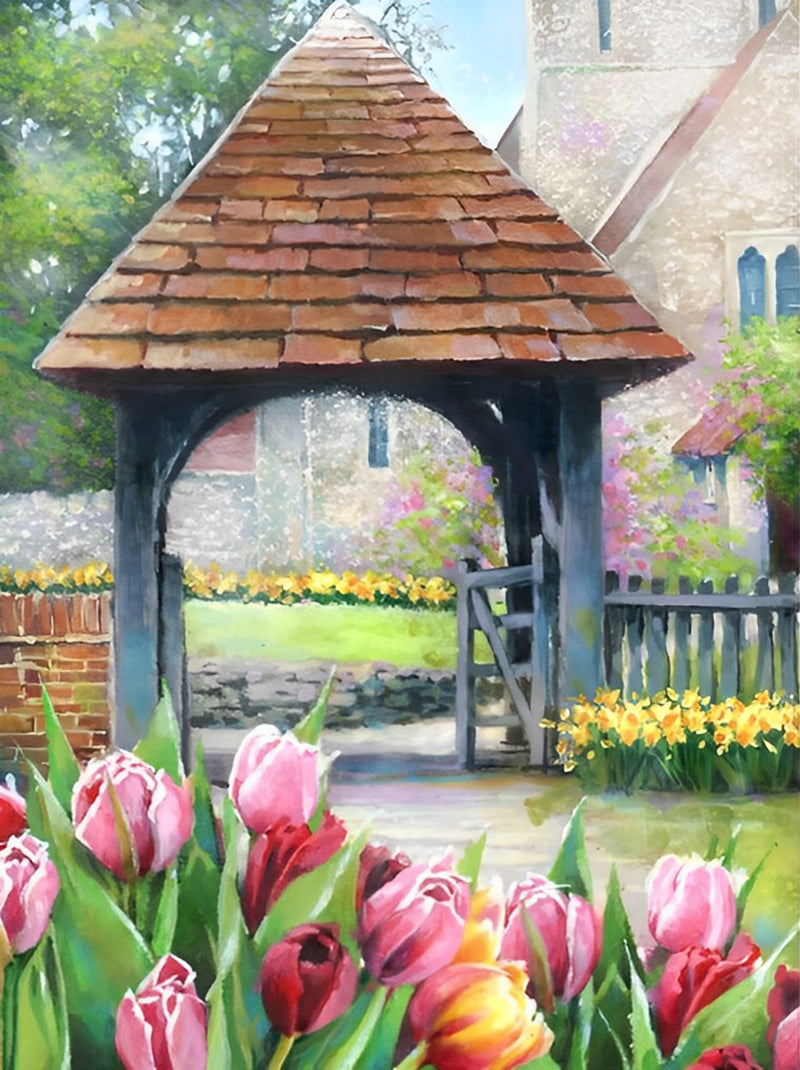 Tulpen Garten Tor Diamond Painting