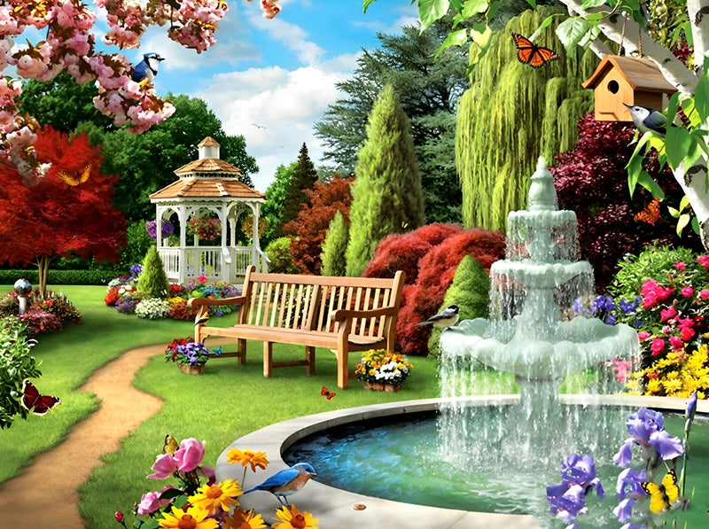 Brunnen im Garten Diamond Painting