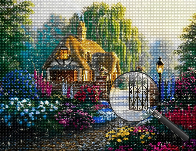 Garten, Hütte und Kieselweg Diamond Painting