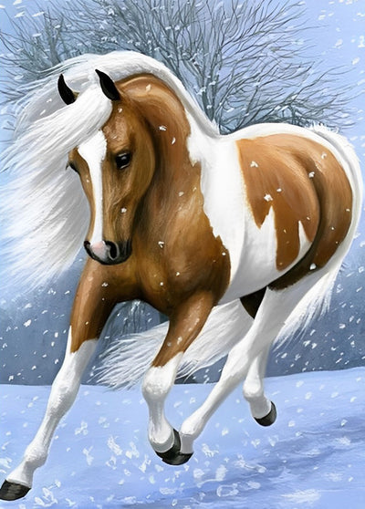 Braunes Pferd im Schnee Diamond Painting