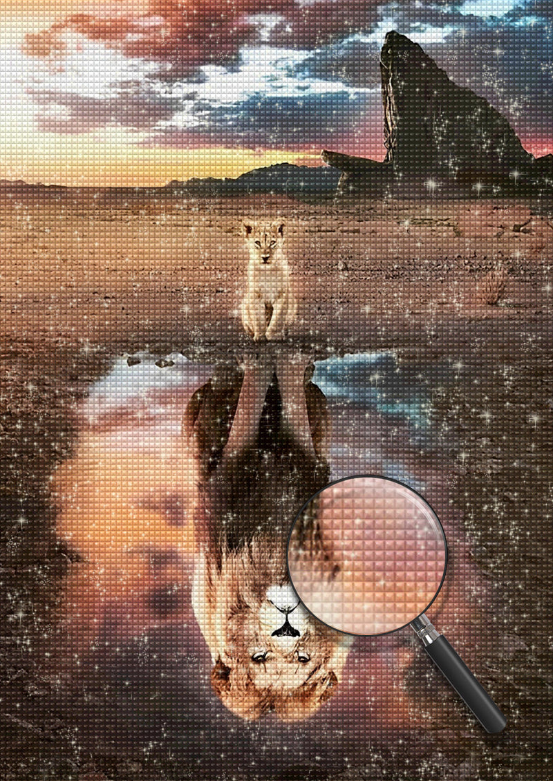 Löwe und Spiegelbild Diamond Painting