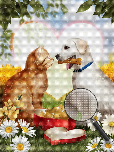 Liebe zwischen Katze und Hund Diamond Painting