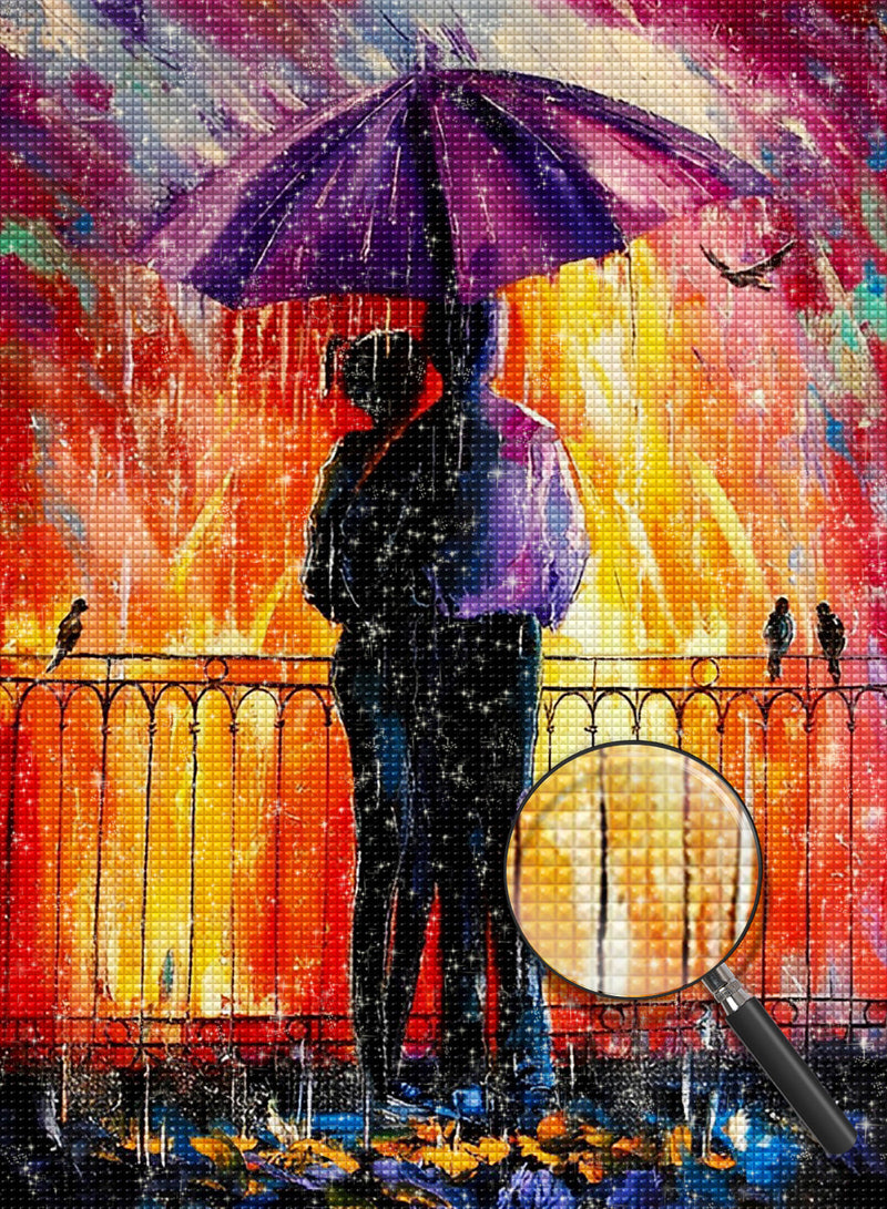 Liebespaar mit dem Regenschirm auf der Brücke Diamond Painting