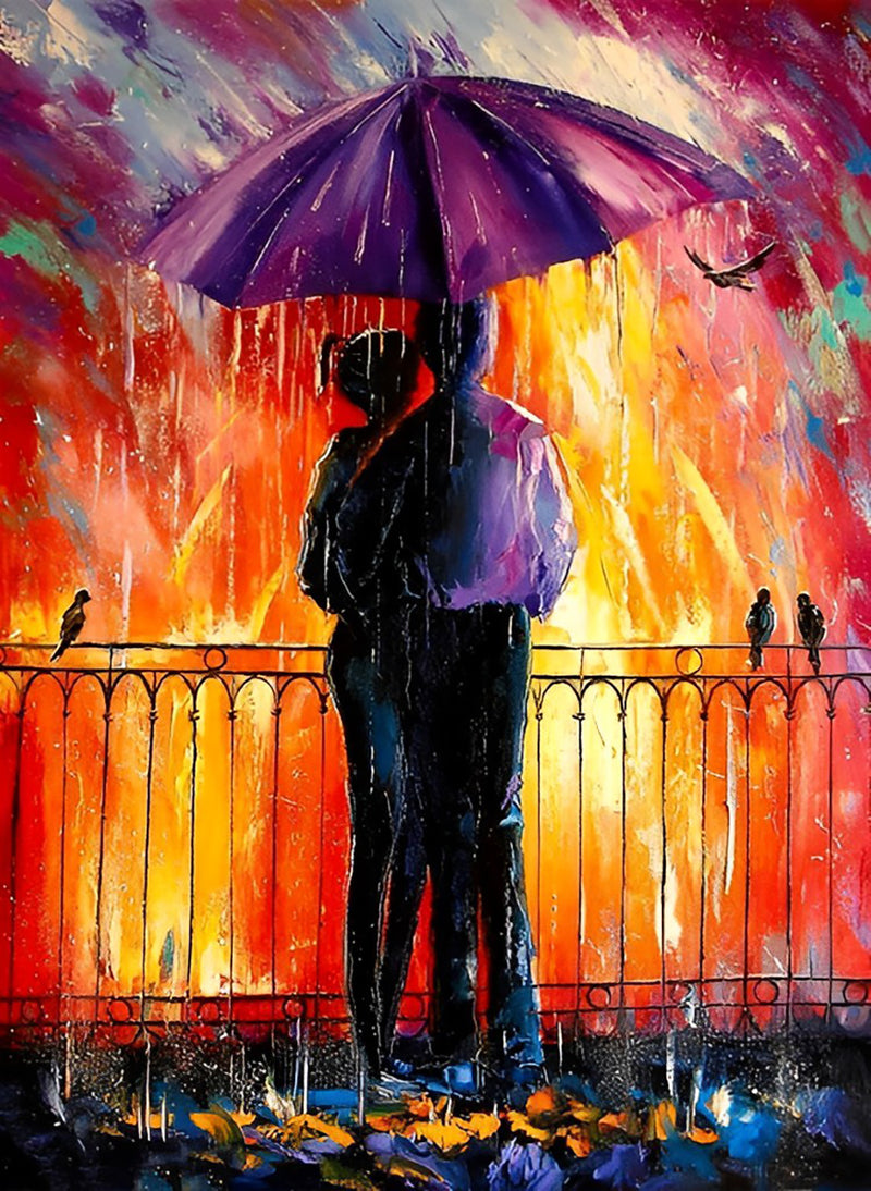 Liebespaar mit dem Regenschirm auf der Brücke Diamond Painting