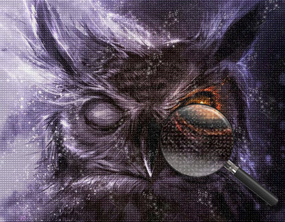 Schwarze Eule mit einem Auge Diamond Painting